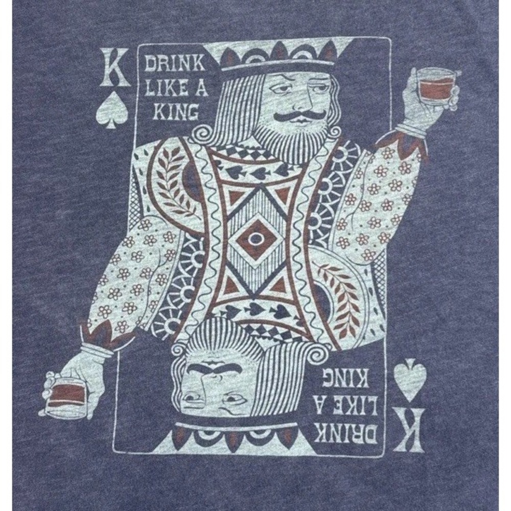 Lucky Brand T Shirt Men's Large Blue Short Sleeve Drink Like A King Card Graphic